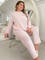 Plus Size Women's Letter Embroidery Plush Pajama Set