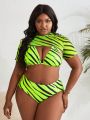 SHEIN Swim SXY Plus Size Striped Triangle Cup Bra + Bikini Briefs Swimsuit Set + Super Short Cover Up Top