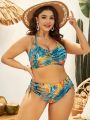 SHEIN Swim Vcay Plus Size Tropical Printed Drawstring Side Bikini Swimsuit Set