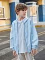 SHEIN Boys' Casual Hooded Loose Solid Woven Thin Jacket