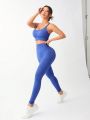 SHEIN Yoga Basic Cross Back Bralette & High Waisted Leggings Workout Set