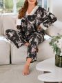 Women's Plus Size Floral Print & Lace Trimmed Pajama Set