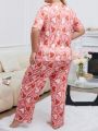 SHEIN X Skyy Designs Co Women'S Plus Size Heart Pattern Printed Pajama Set