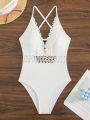 SHEIN Swim Chicsea Women's Lace Splicing Cami One Piece Swimsuit