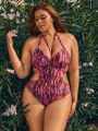 SHEIN Leisure Plus Size Hollow Out Printed One-Piece Swimsuit
