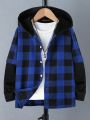 Teen Boy Buffalo Plaid Print Hooded 2 In 1 Shirt Without Tee