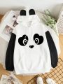 Cartoon Graphic 3D Ear Design Kangaroo Pocket Drawstring Hoodie