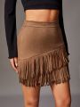 SHEIN Tall High Waist Fringed Hem Skirt