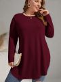 SHEIN CURVE+ Plus Size Solid Color T-shirt With Split Hem