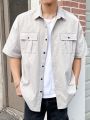 Manfinity Hypemode Loose Fit Men's Solid Color Button Up Short Sleeve Shirt