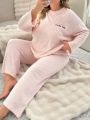 Plus Size Women's Letter Embroidery Plush Pajama Set