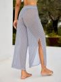 SHEIN Swim BohoFeel Women'S Houndstooth Print Split High-Waisted Cover Up Pants