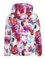 SHEIN Privé Women's Plus Size Comfortable Butterfly Printed Drawstring Hooded Warm Jacket