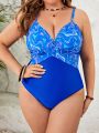 SHEIN Swim Vcay Plus Size Marble Print Patchwork One-Piece Swimsuit