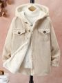 Tween Boy Flap Pocket Teddy Lined Hooded Corduroy Shirt Without Sweater