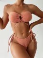 Women's Cutout Bandeau Top And Knotted Side Briefs Bikini Set