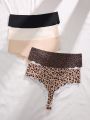 5 pcs Leopard Print Scallop Trim Panty