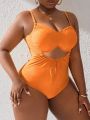 SHEIN Swim Vcay Plus Size Women'S Hollow Out One-Piece Swimsuit With Ruffle Detailing