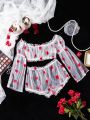 Women'S Love Heart Embroidery Wireless Bra And Panties Set