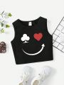 Tween Girls' Casual Emoticon Print Tank Top, Perfect For Summer