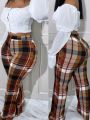 SHEIN Slayr Plus Size Checked Flared Pants