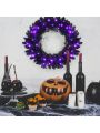 Costway 24inch Pre-lit Christmas Halloween Wreath Black w/ 35 Purple LED Lights