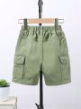 Little Boys' Basic Embroidery Decoration All Elastic Waist Comfortable & Soft Green Denim Shorts