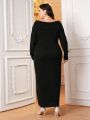 SHEIN Modely Plus Off Shoulder Pearls Beaded Sweater Dress