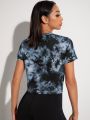 Yoga Trendy Letter Graphic Tie Dye Sports Tee