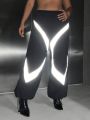 SHEIN ICON Plus Size Women's Loose Reflective Stripe Parachute Trousers