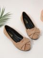 Ladies' Stylish Plus Size Apricot-colored Round Toe Slip-on Ballet Flats, Comfortable Flat Shoes