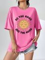 Peachy Keen Ladies' Sun & Letter Printed Round Neck T-Shirt