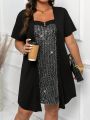 Plus Size Women'S Sparkle Patchwork Short Sleeve Dress