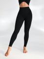 SHEIN Leisure Women'S Solid Color High Waist Hollow Out Detail Sports Leggings