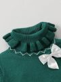 Infant Girls' Cute Bowknot Decor Turtleneck Sweater