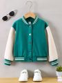 SHEIN Kids HYPEME Young Girl Letter Graphic Striped Trim Colorblock Varsity Jacket