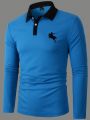 Manfinity Men's Color Block Polo Shirt With Horse Riding Printed Design