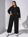 SHEIN ICON Plus Size Women's Denim Jumpsuit With Shirt Collar