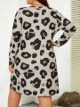 SHEIN LUNE Women's Plus Size Leopard Printed Maxi Dress