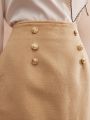 MOTF PREMIUM SOLID BUTTON DETAIL STRAIGHT SKIRT