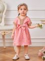 Baby Girls' Spring Print Patchwork Woven Belt Daily Casual Romantic Dress