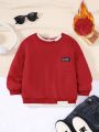 SHEIN Little Boys' Casual Loose Fit Round Neck Sweatshirt With Colorblock Design And 2 in 1