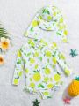 Baby Girl Fruit Print One Piece Swimsuit Including Hood