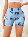 Tie Dye Hollow Out Tummy Control Sports Shorts
