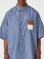 SUMWON Oversized Fit Pinstripe Poplin Shirt With Badge Pocket