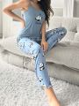 Panda Printed Camisole Tank Top And Long Pants Pajama Set