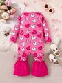 Baby Girls' Long Sleeve Romper With Heart Print