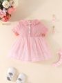 SHEIN Baby Girl'S Gorgeous And Romantic Fashionable Net Yarn Dress With Big Bow