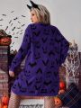 PUNK Plus Halloween Bat Pattern Drop Shoulder Open Front Cardigan