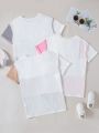 SHEIN Kids Y2Kool 3pcs/set Girls' Color Block Short Sleeve T-shirt Combination Set